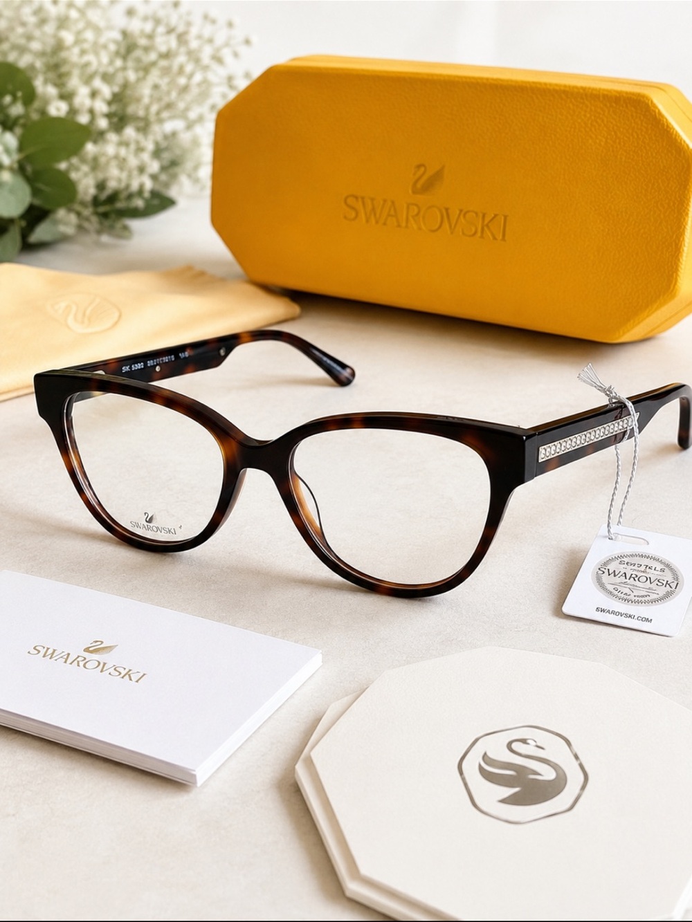 Swarovski SK5392 052 Tortoise Cat Eye Eyeglasses Frames 51-16 + Case NWT